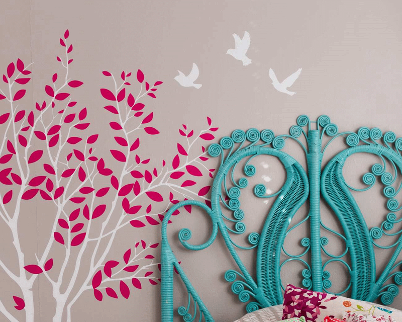 Lucy Feagins, bedroom with painted detail and painted rattan bedhead