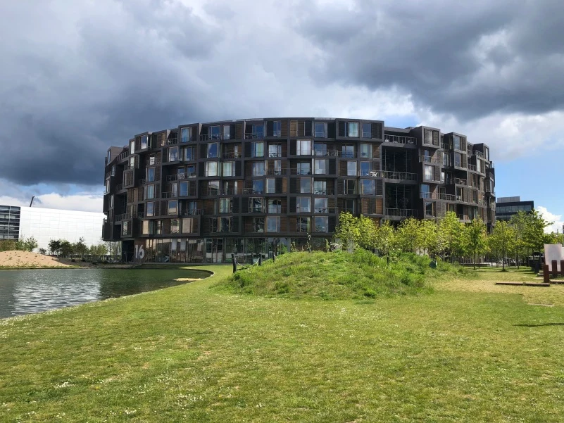 exterior circular black building.