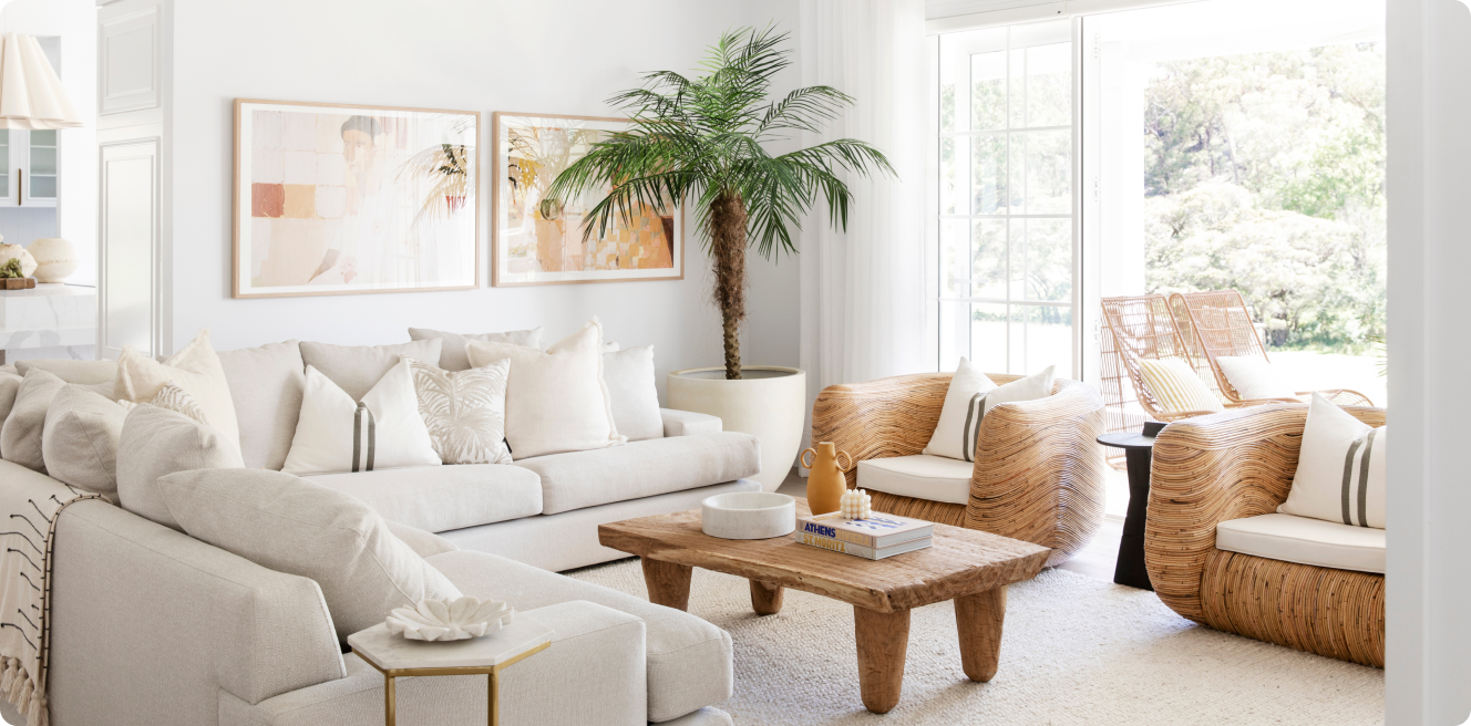 White living room with white couch