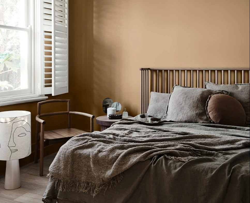 Bedroom with brown wall