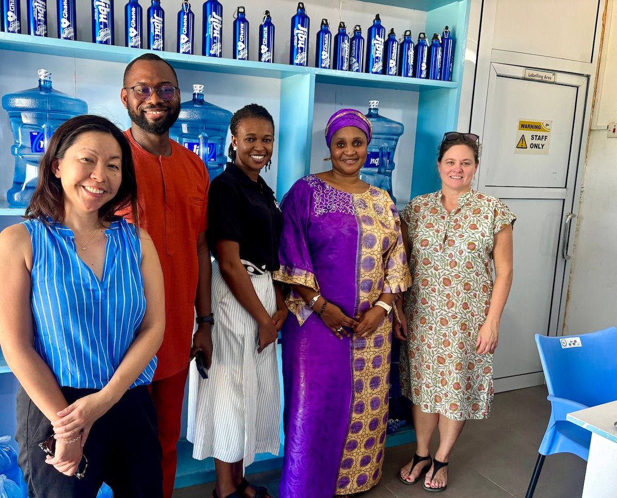 From left to right: Jomay (Kiva's Vice President, Marketplace Ops & Chief of Staff) Jonathan (Jibu's Country Director), Shiela (Jibu staff), Aisha, and Michelle (Kiva's Senior Grant Project Manager).