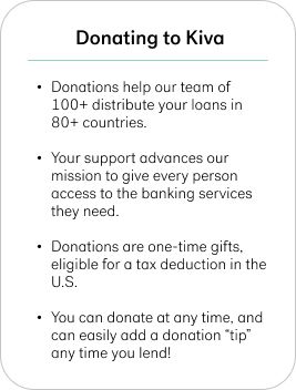 Donating to kiva and what it does for you ,Kiva ,and the borrower
