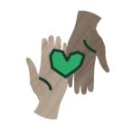 A green heart inside two different colored hands