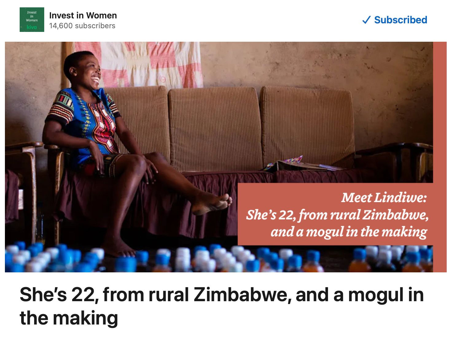 Kiva's Invest in Women LinkedIn newsletter
