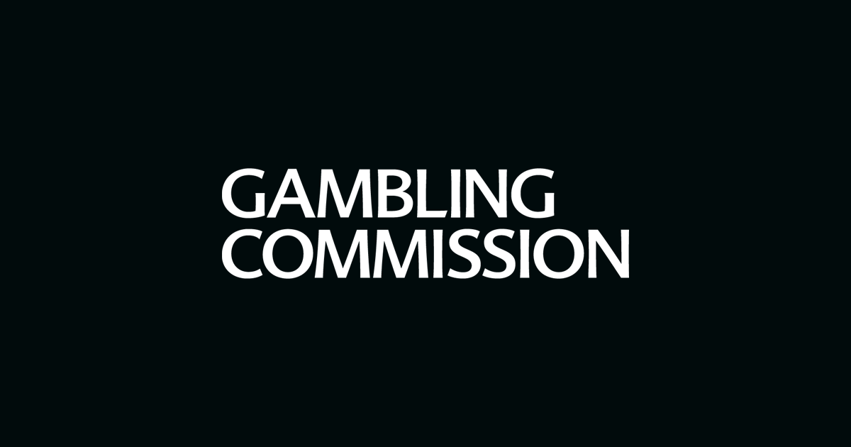 Gambling Commission logo. Gambling Commission has white lettering and is on a black background.