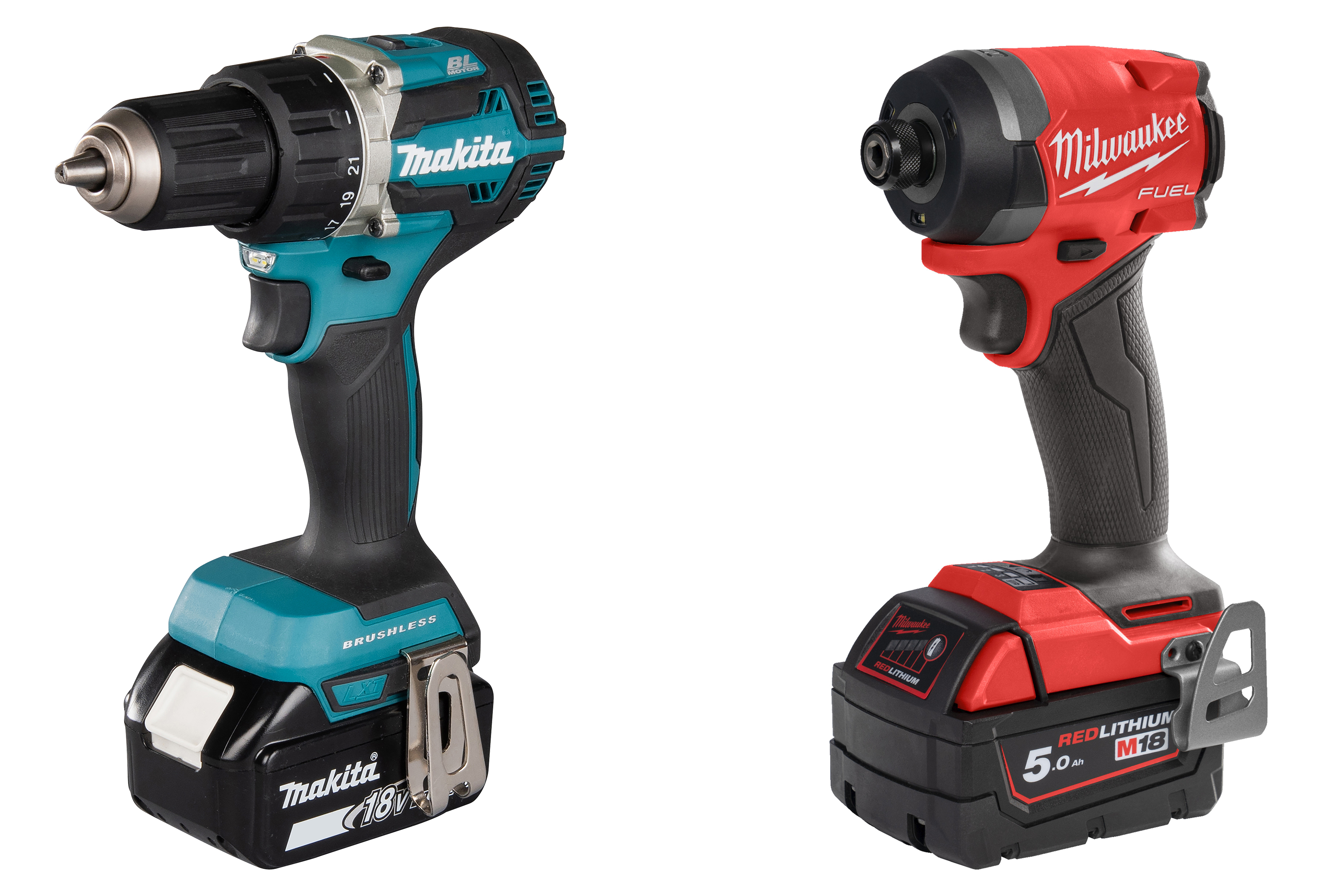 Makita borskrutrekker og Milwaukee slagskrutrekker