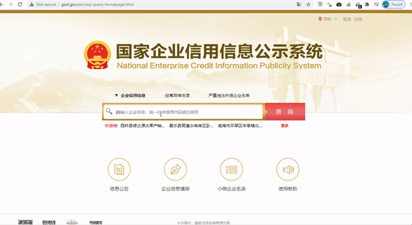 Official China business license checkup system