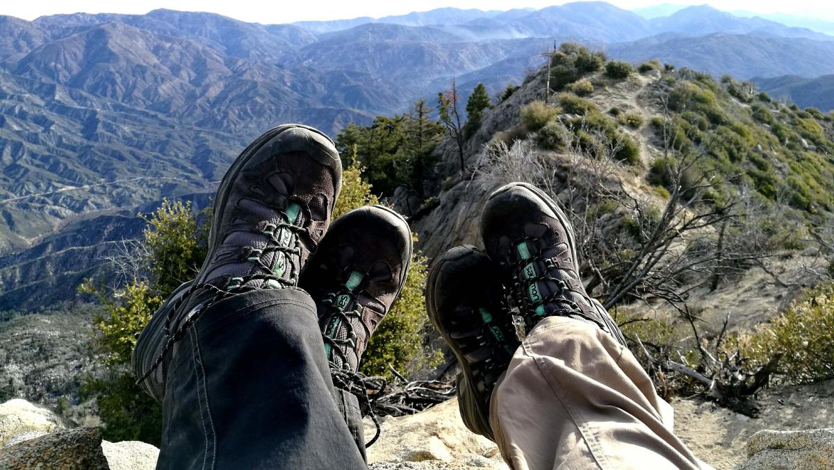 Hiking boots on the mountains. 