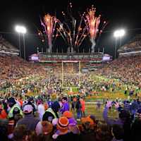 Fireworks over Death Valley as fans celebrate a Clemson victory.