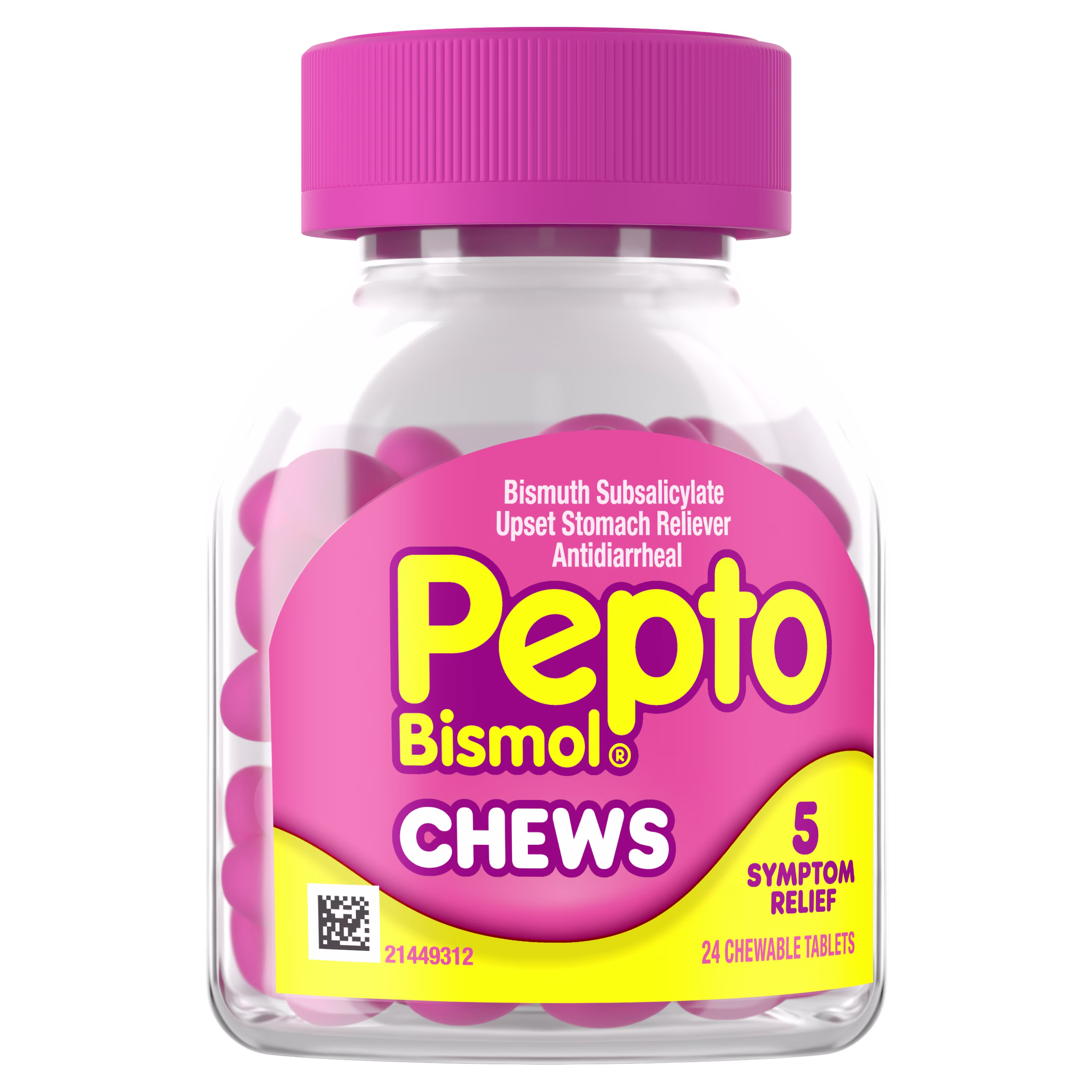 A bottle of Pepto Bismol chewable tablets.