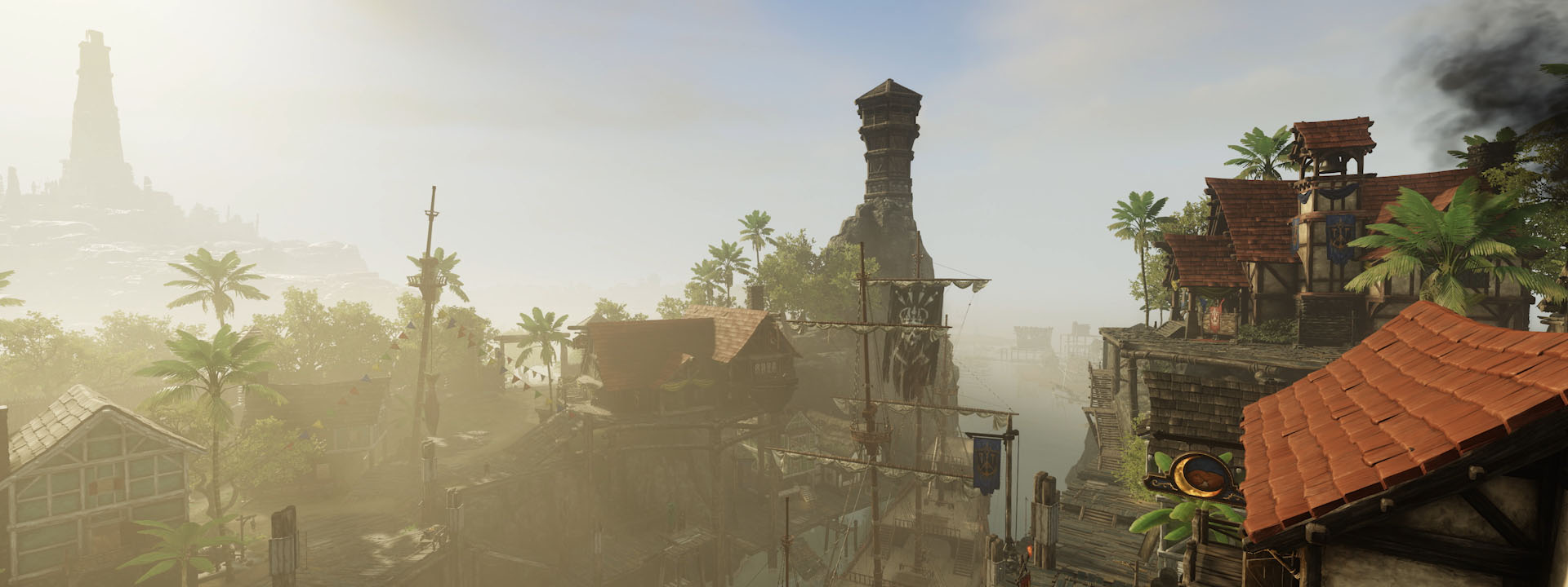 A screenshot showing a settlement's forge. At tier 5, it is an impressive structure with decorative embellishments and a large forge built into the final structure.