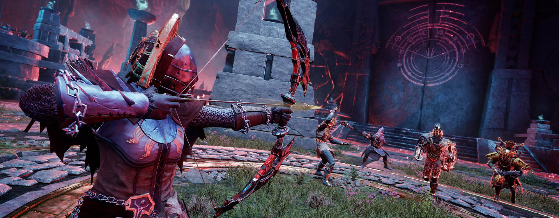 An adventurer holds his battle bow and arrow at the ready in the 3v3 PvP arena