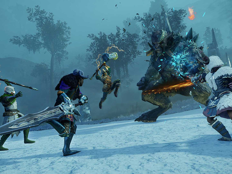 Four Adventurers battle the Winter Warrior.