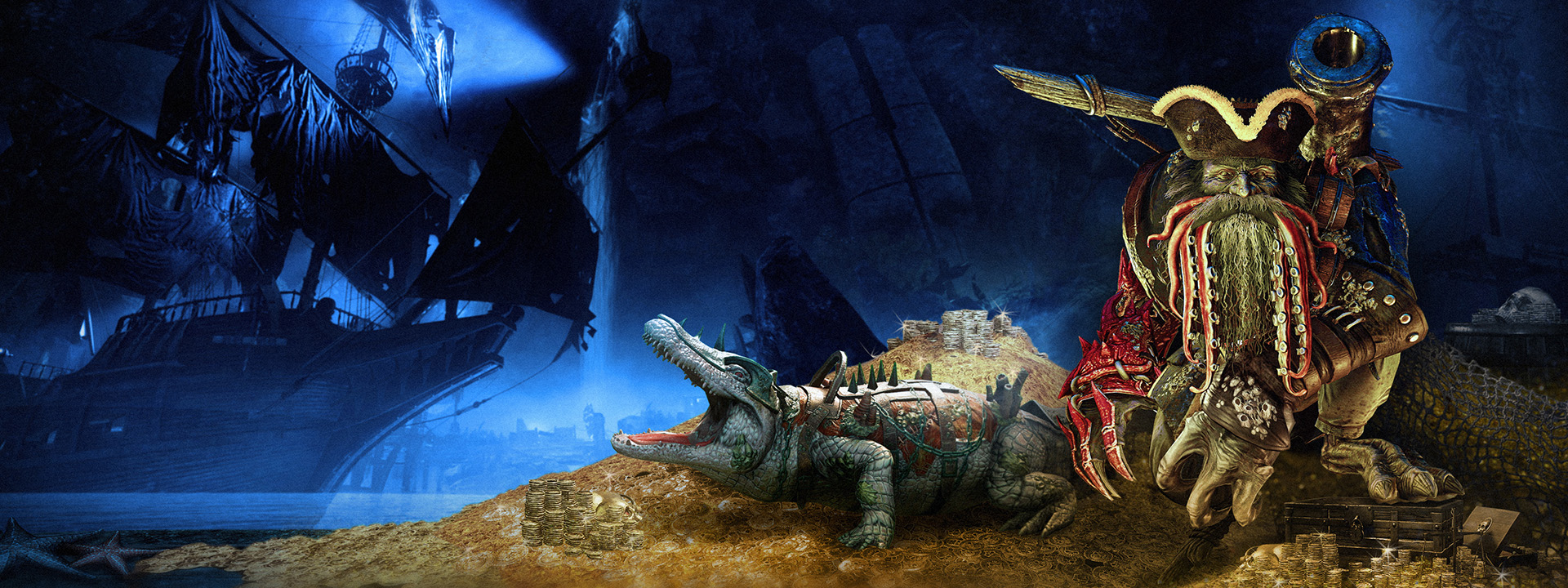 Immagine della missione Cirripedi e polvere da sparo raffigurante un pirata non morto e un alligatore in armatura.