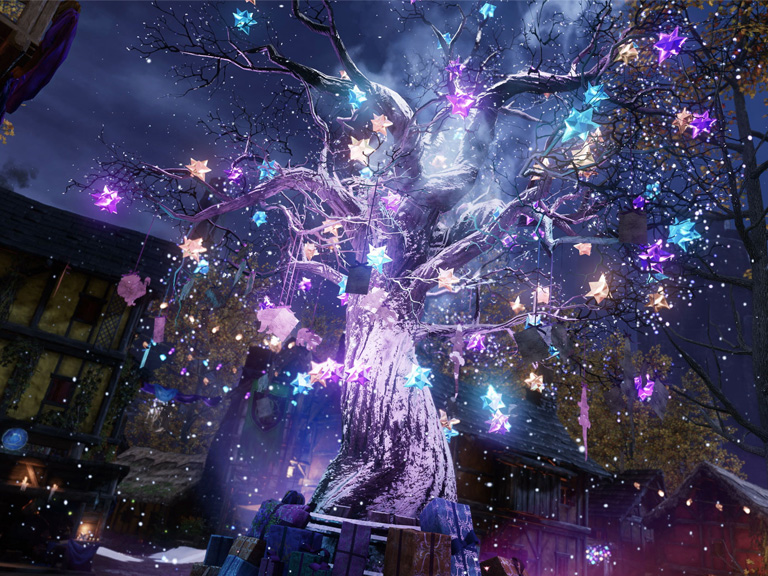 Uma árvore festivamente decorada