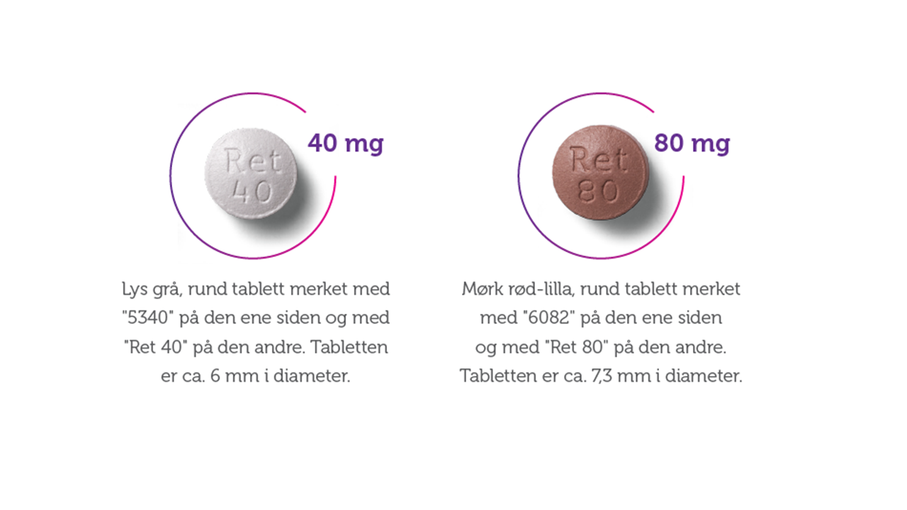 Retsevmo er tilgjengelig i 40 mg og 80 mg tabletter