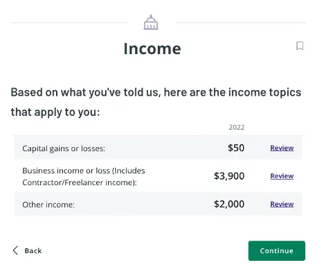 Final Income screen within TaxAct product