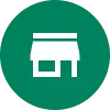 Green Circle with an image of a storefront inside it