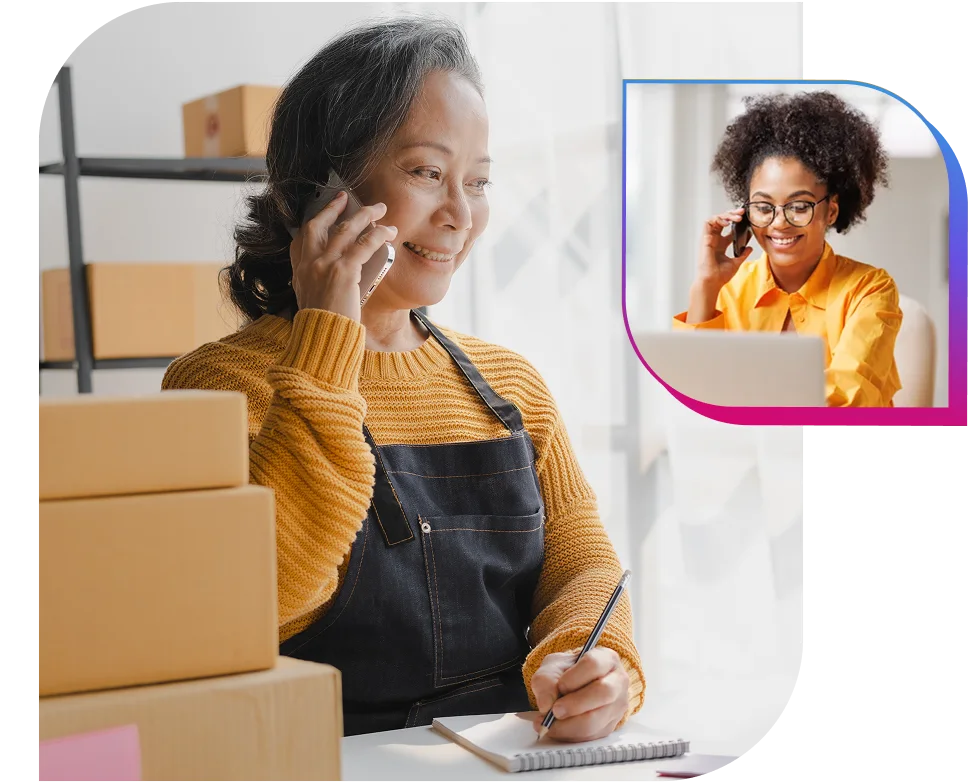 middle age lady talking to expert on the phone