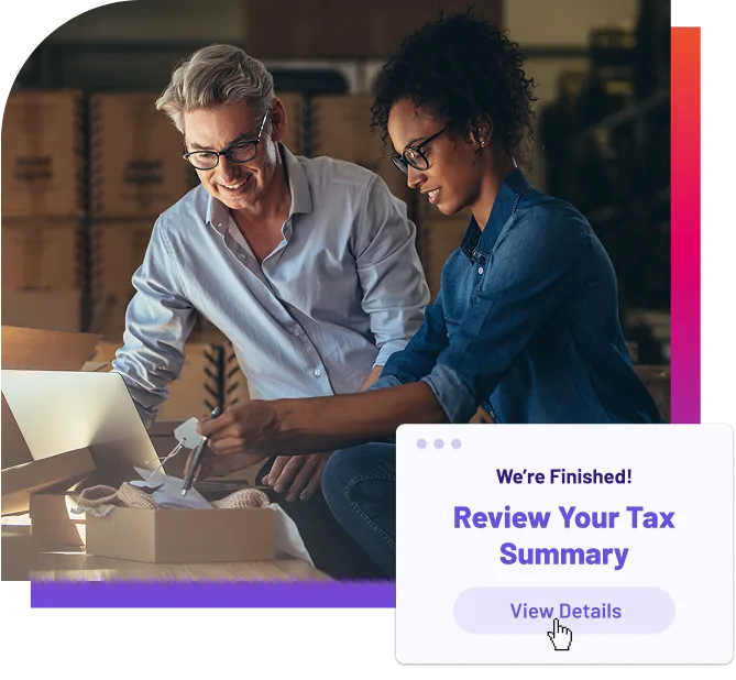 Business couple reviewing work.