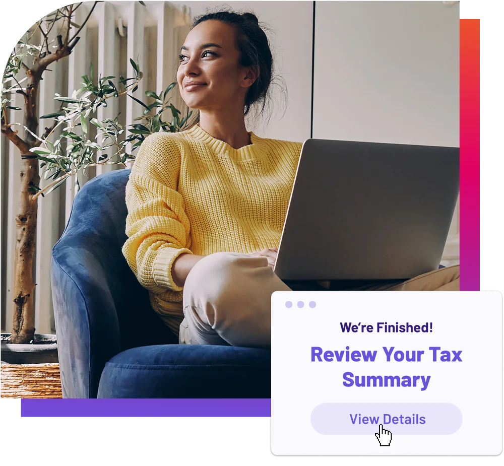 Let a tax expert do your taxes from start to file a lady Infront of her laptop smiling
