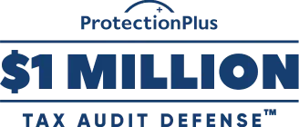 Protection plus logo with a text 1 Million dollar tax audit defense