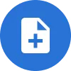 Blue circle with an image of a file containing a plus sign
