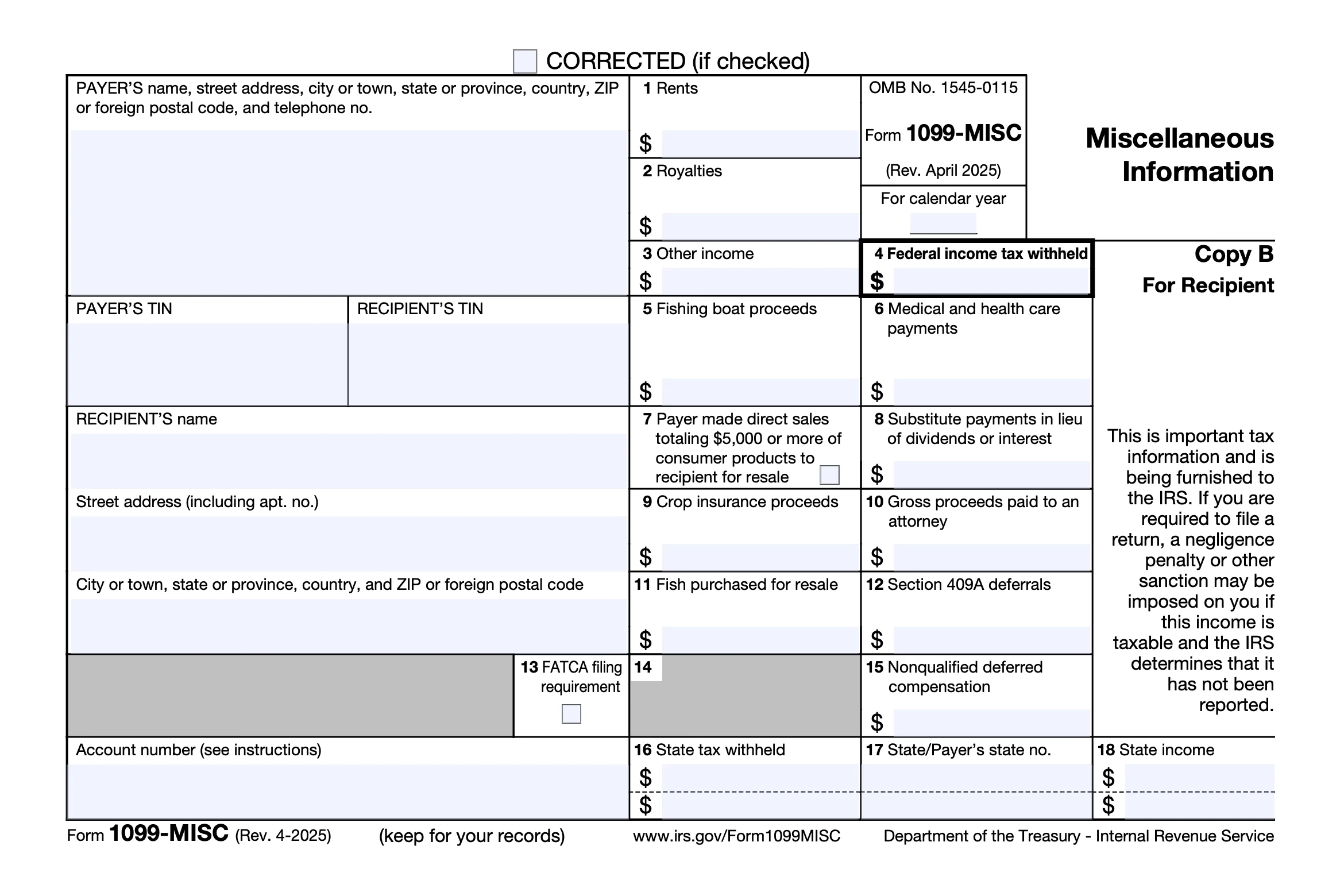 IRS Form 1099 MISC 2024 Report Misc Income