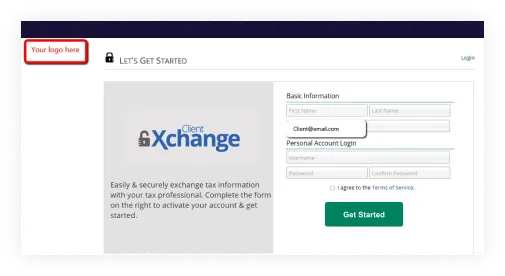 Screen capture of a personalization window withing TaxAct professional Client Xchange