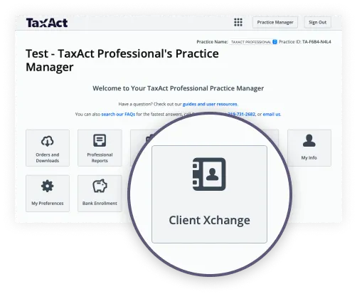 Screen capture of the practice managers screen highlighting Client Xchange