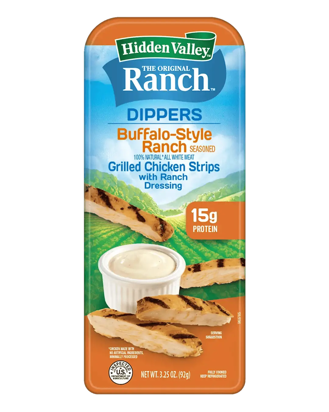 Package of Hidden Valley™ Buffalo-Style Ranch Seasoned Chicken Dippers with Ranch Dressing