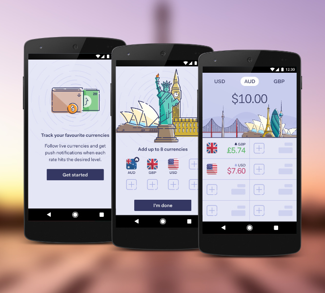 Currency app UI design & illustration