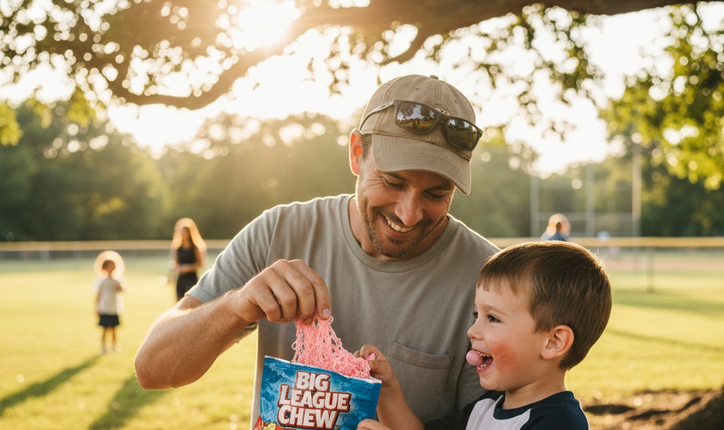 Big-League-Chew-Father-and-Son-Enjoying-80s-Nostalgia-Candy-Products