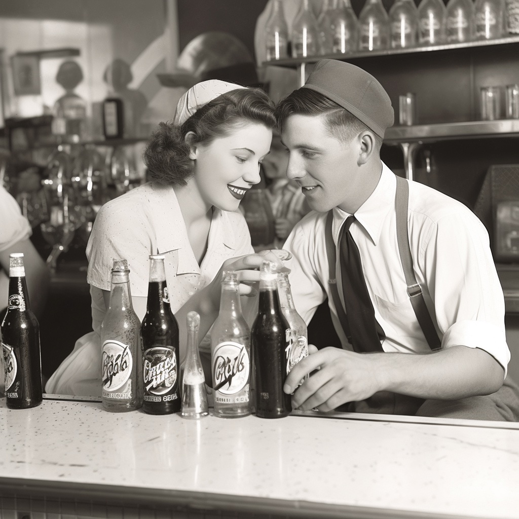 Couple enjoying a cold refreshing soda at an old fashion 5450d79c-42cc-4d68-913e-7528bacec3ff