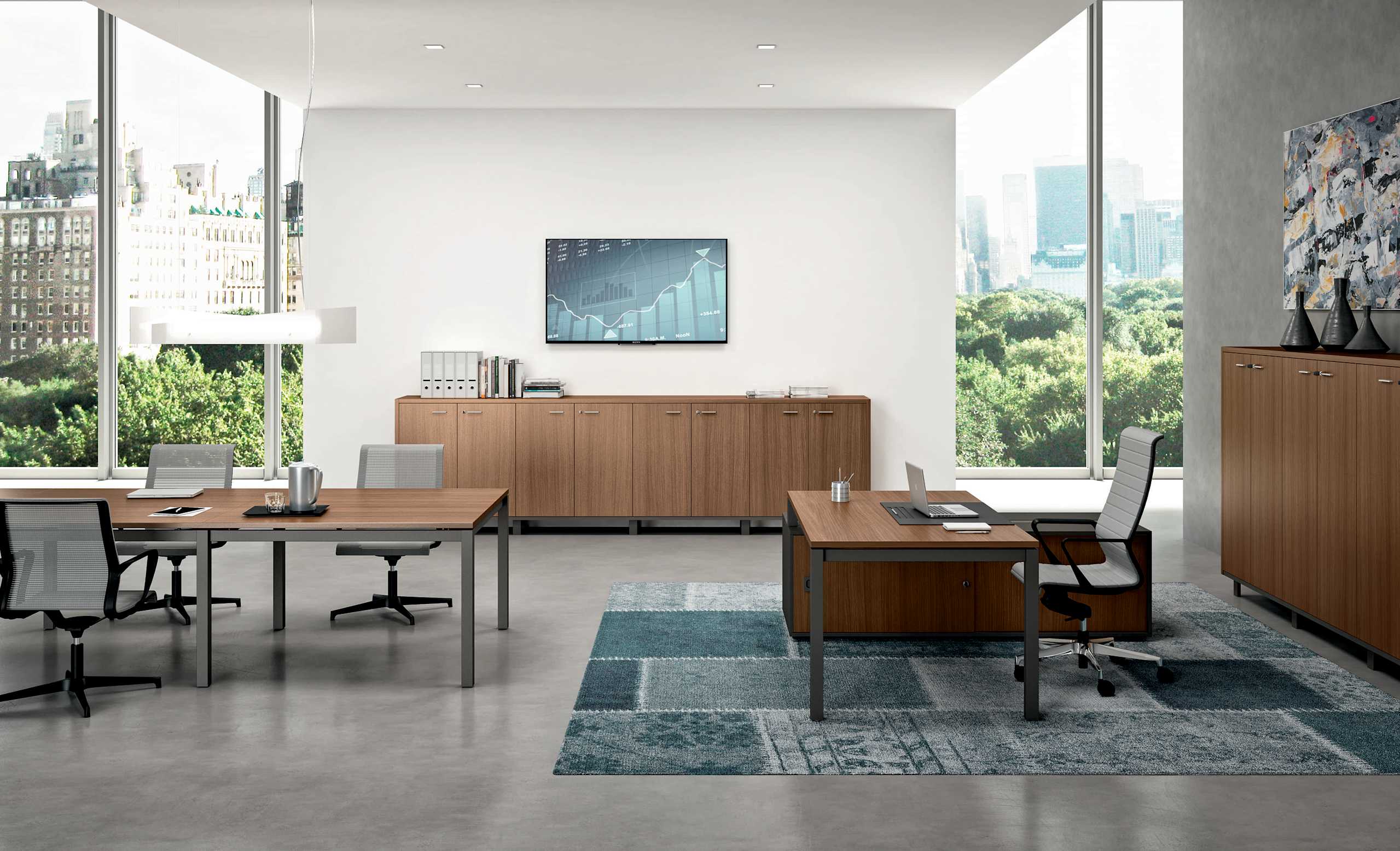28. Escritorio sobre credenza + Mesa de trabajo