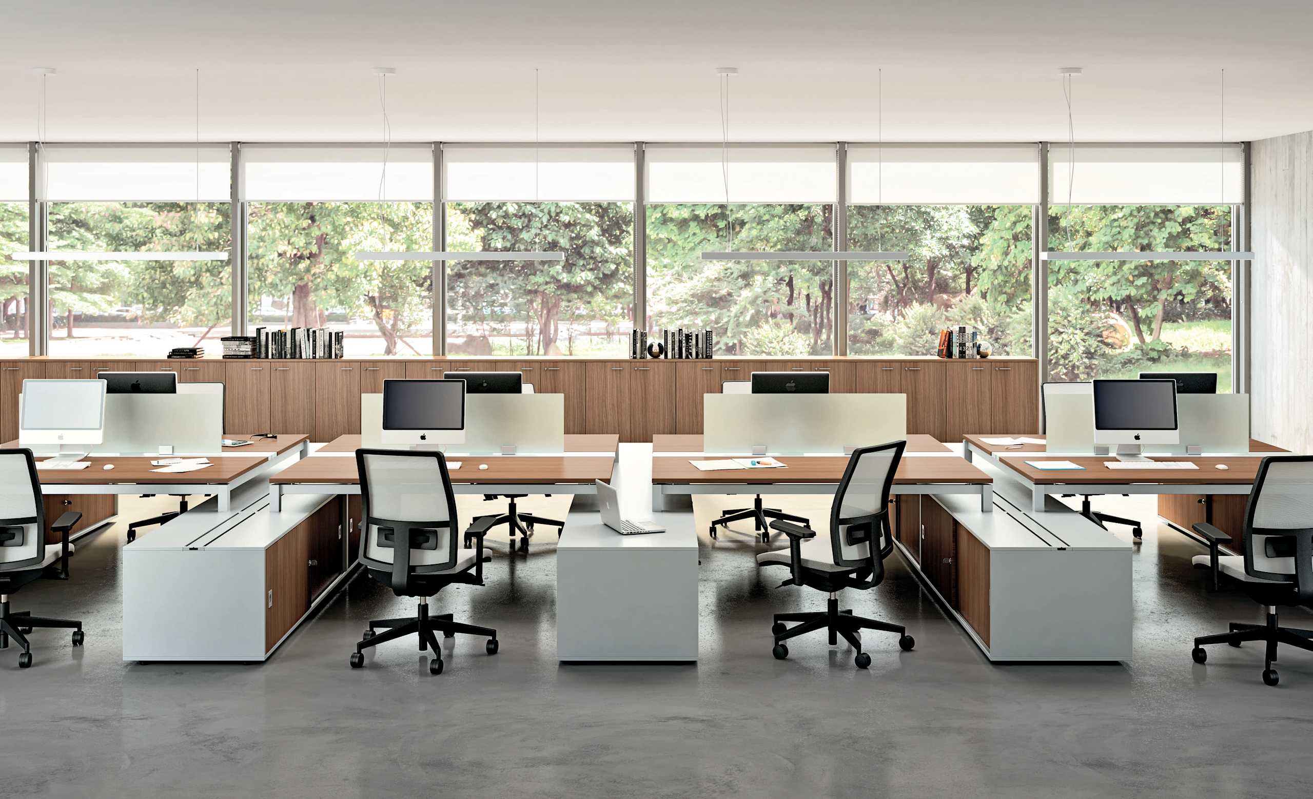 22. Escritorios doble sobre credenza doble