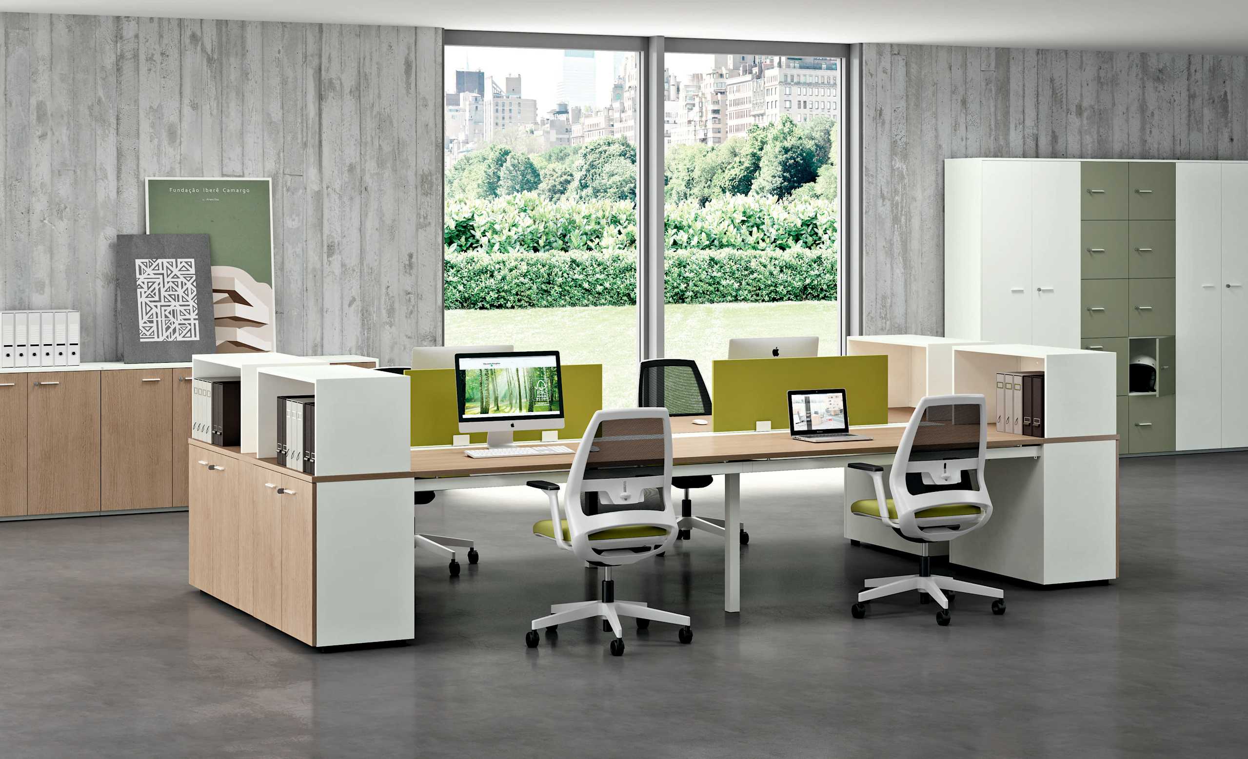 17. Mesa de trabajo para 4 personas + Laterales con libreros