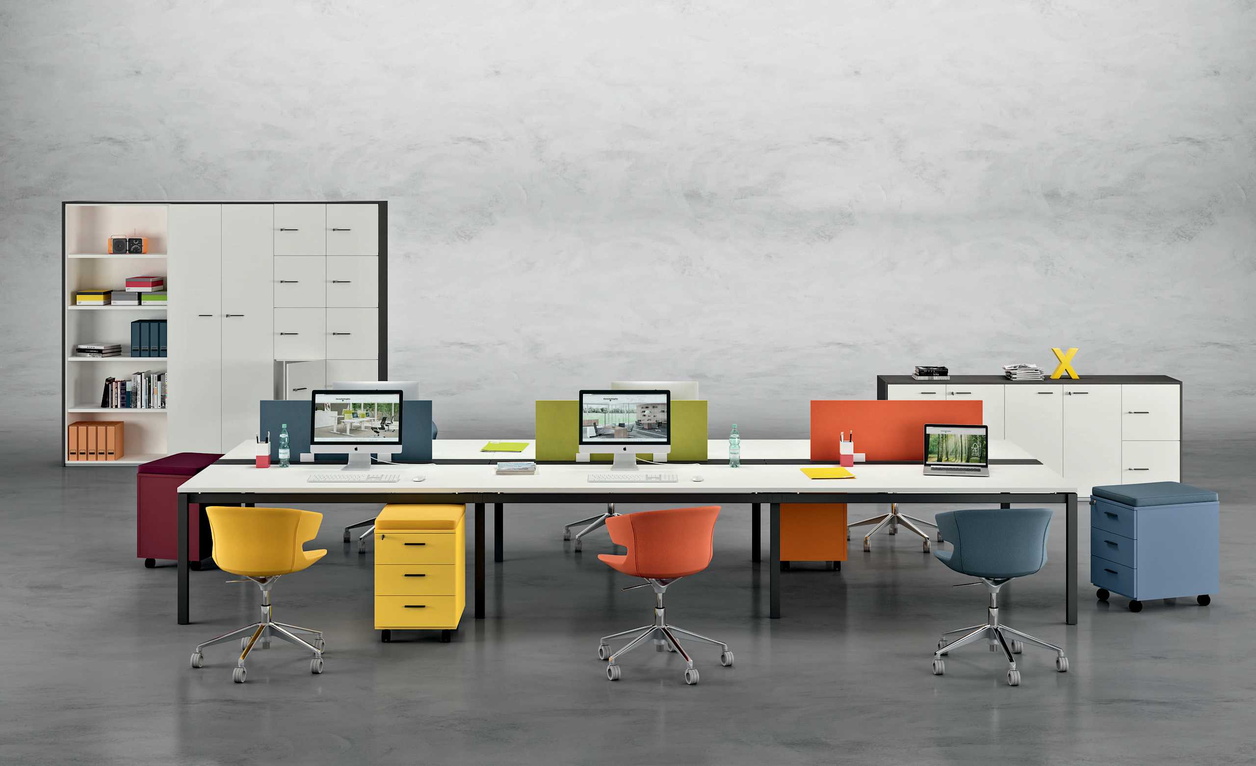 18. Mesa de trabajo para 6 personas + Cajoneras móviles