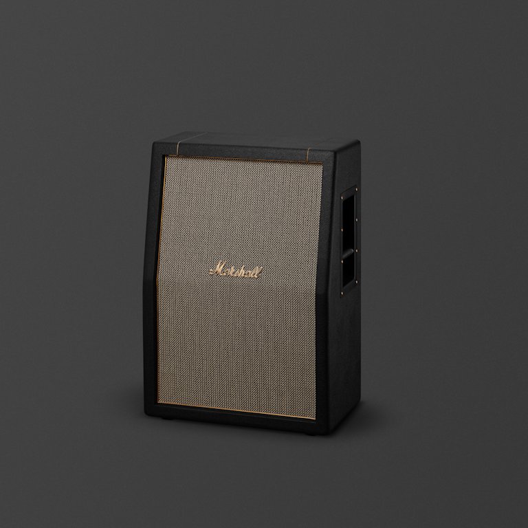 A black Marshall SV212 cabinet on a dark grey background.