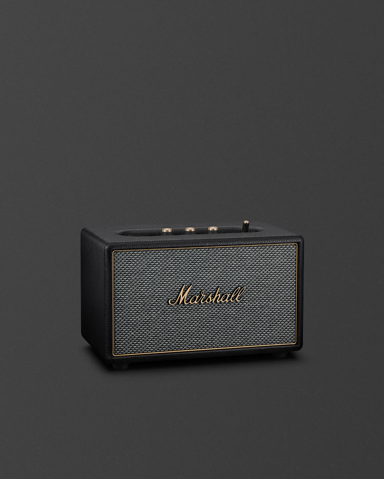 Marshall Acton IV Black Bluetooth speaker, set against a dark background.