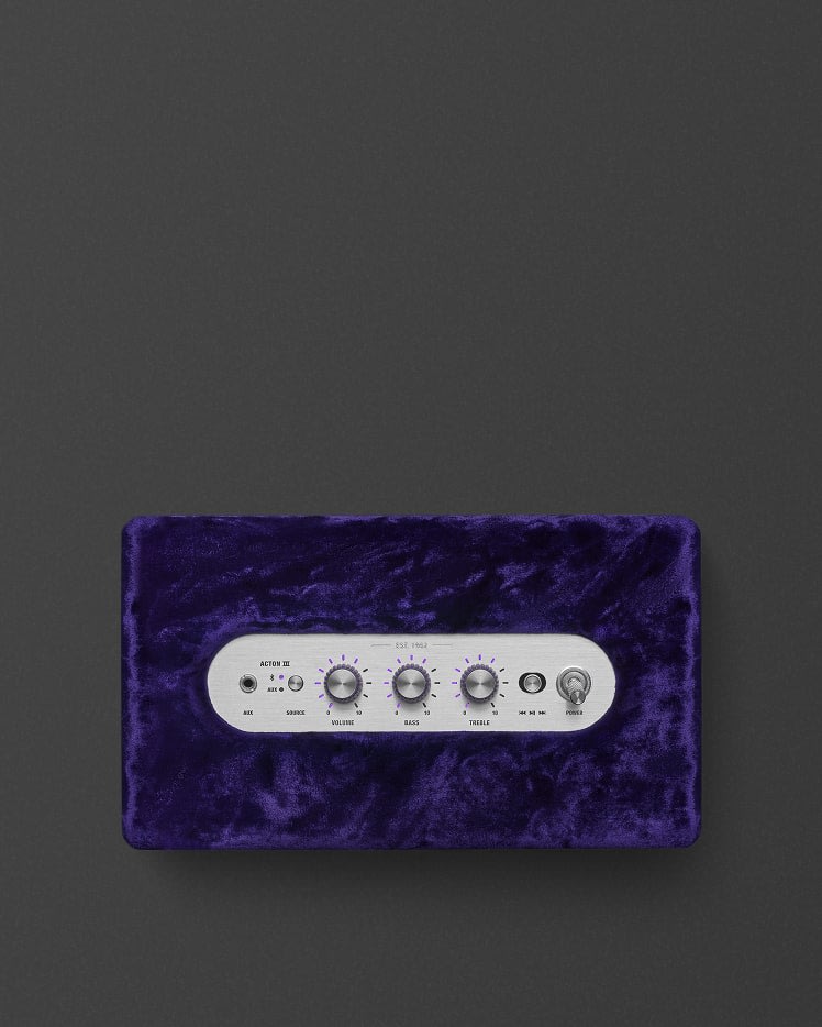 Top view of the Acton III Marshall x Hendrix 60th Anniversary Edition control panel.