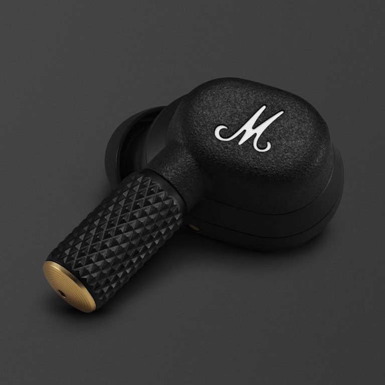 A close up image of Motif II A.N.C. earbud.