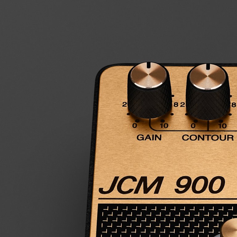 The gain and contour control knobs of the Marshall JCM900 Overdrive pedal.
