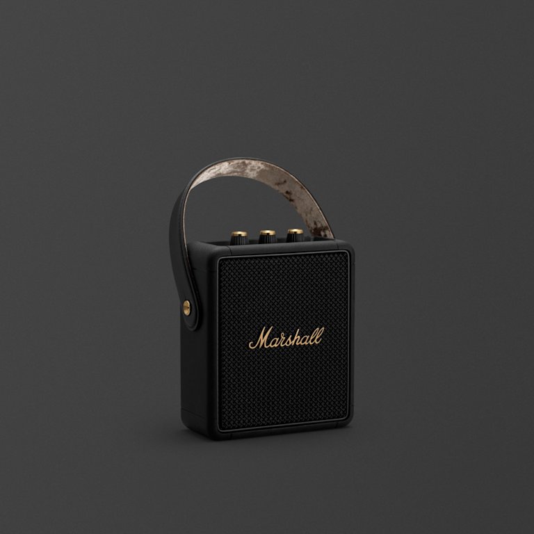 Marshall STOCKWELL II BLACK AND BRASS portable bluetooth speaker is a compact and lightweight option for music enthusiasts on the go.