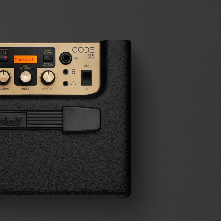 The control section on top of the 'Marshall CODE25 Combo' amplifier.
