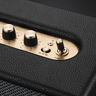 Close-up of a control panel of Acton IV Black speaker.