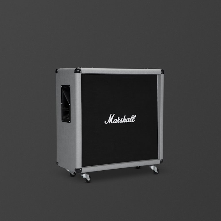 A Marshall 2551BV Silver Jubilee cabinet reissue in silver vinyl on grey background