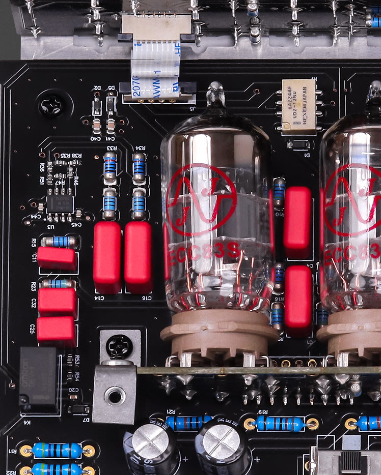 Close-up of an electronic circuit board of Marshall JCM800 Synergy Preamp Module.
