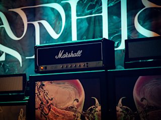 A Marshall amplifier displayed on a table
