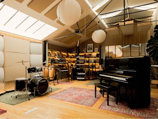 Inside of the Combo Factory studio with instruments